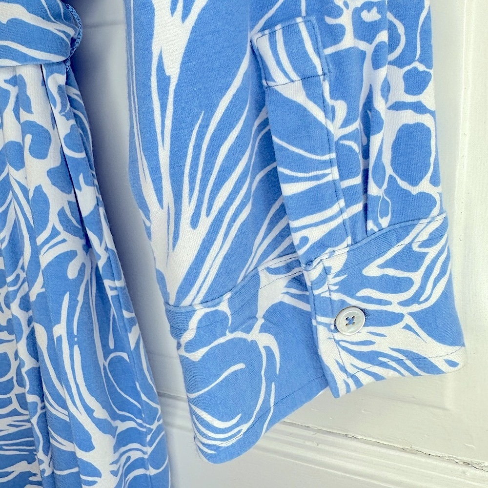 Talbots Blue and White Floral Stretch Shirtdress, Size Large - Picture 7 of 13